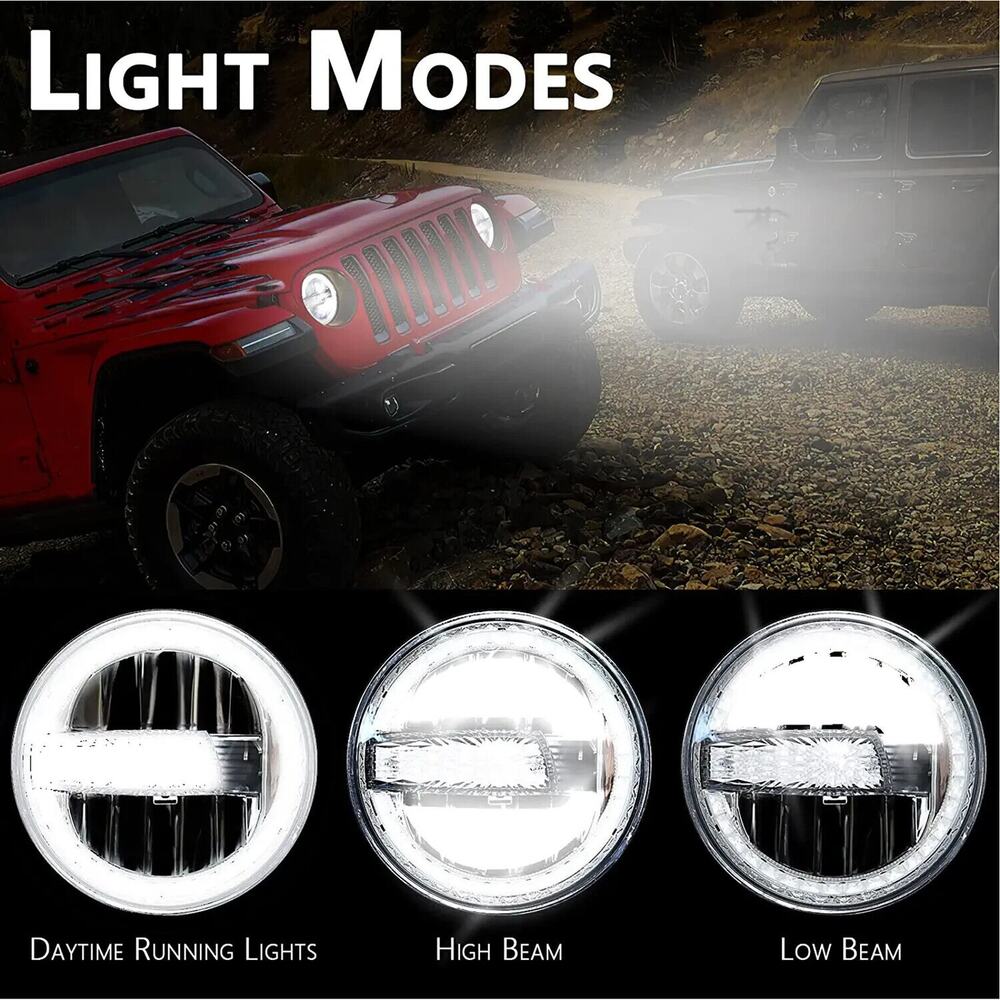 Jeep JAMIYERA DOT Approved 2PC Halo 7 Inch Round DRL LED Headlight Low High Beam - Picture 2 of 5